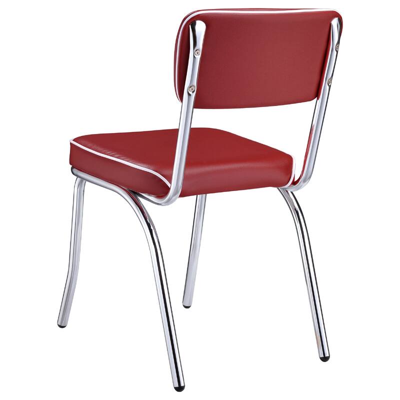 Loy 5pc Dining Table and Chair Set, Red Faux Leather, Retro White Round Top