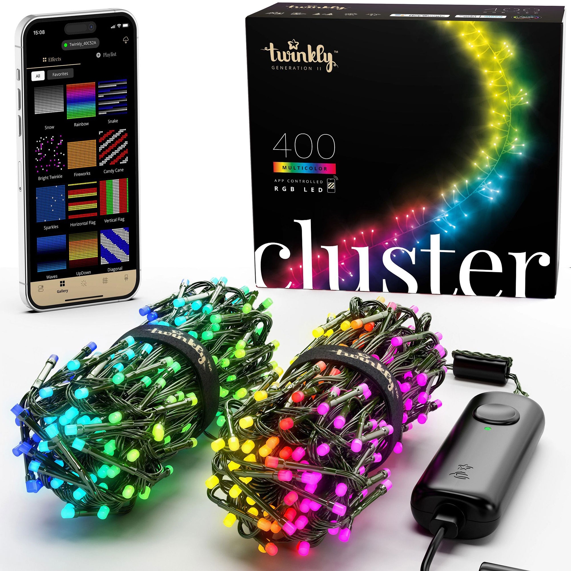 Twinkly Cluster App-Controlled Smart LED Christmas Lights 400 RGB (4 Pack) - 40.8