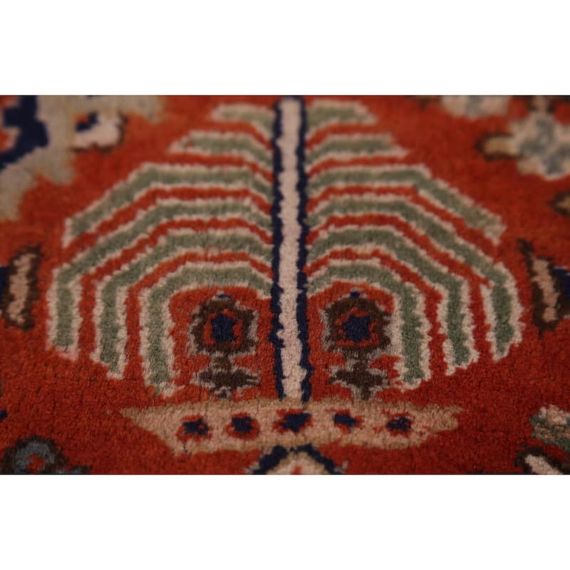 Orange Geometric Meymeh Indian Area Rug Hand-Knotted Wool Carpet - 8'8"x 11'4"