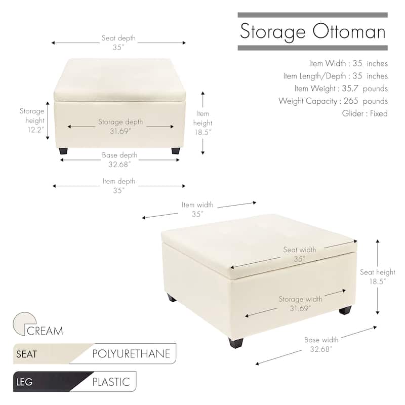 Porthos Home Jara Faux Leather Flip Top Square Storage Ottoman