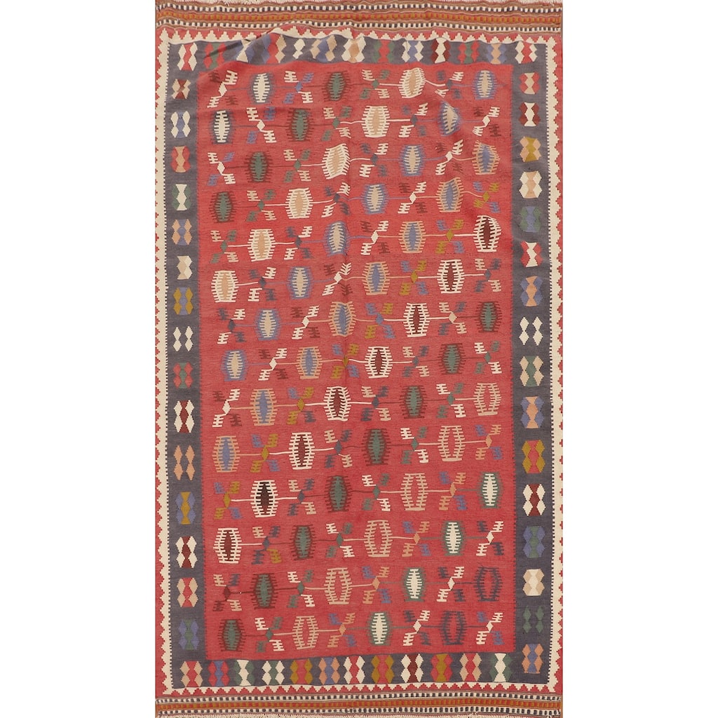 Kilim Qashqai Persian Vintage Rug Flatweave Hallway Wool Carpet - 4'11"x 9'7"