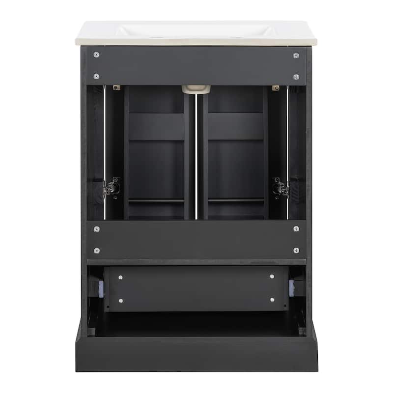 24"Bathroom Vanity With Sink,1 Divided Drawer And 2 Soft Close Doors With Double Shelf On The Door