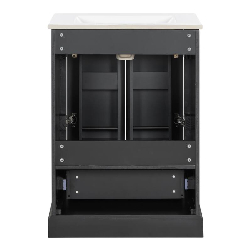24"Bathroom Vanity with Sink, 1 Divided Drawer and 2 Soft Close Doors with Dual Door Storage Racks, Freestanding Vanity