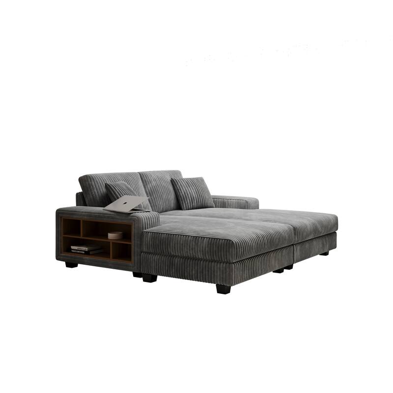 Convertible Corduroy Fabric Dark Grey Modern Sleeper Sofa Chair with Storage