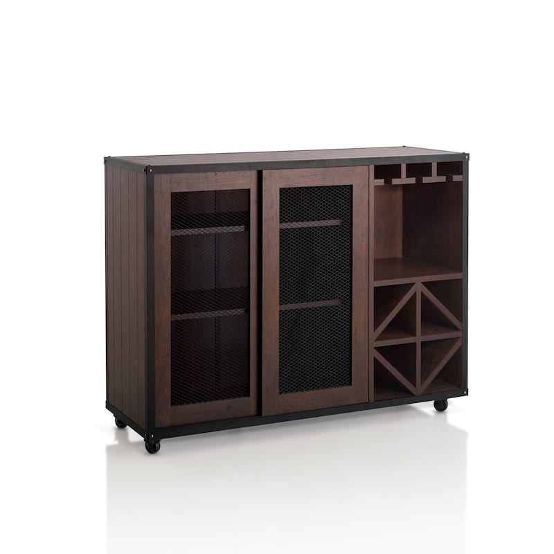Furniture of America Hury Modern Walnut 47-inch 3-shelf Dining Buffet, Walnut Dining Sideboard with Wine Storage