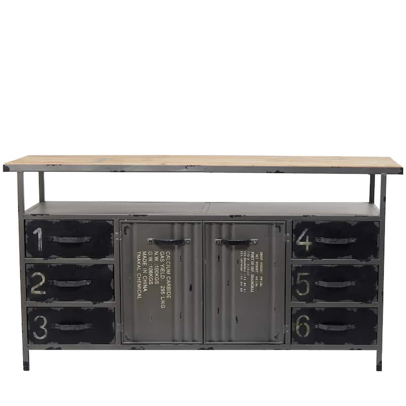 Metal Army Surplus Style 6 Drawers 2 Shelves and 2 Doors Buffet with Numbers and Text - Gray - Roche River Decor