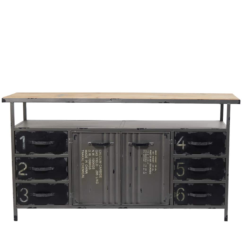 Metal Army Surplus Style 2 Door and 6 Drawer Sideboard with Numbers and Text - Gray - Roche River Decor - 16"W x 56"L x 30"H