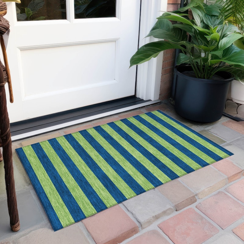 Machine Washable Indoor/ Outdoor Cabana Stripe Chantille Rug - Navy - 1'8" x 2'6"