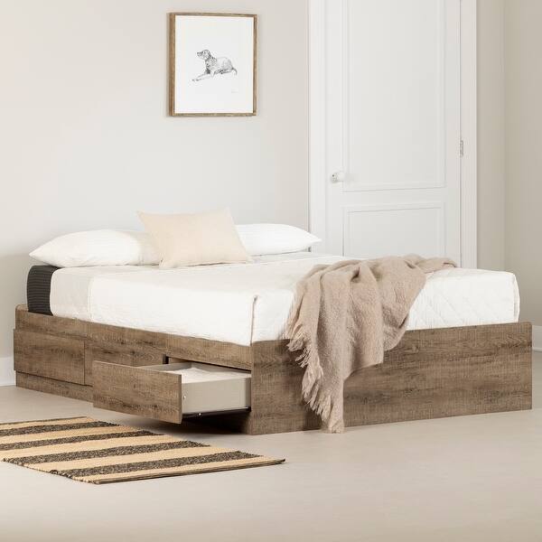slide 2 of 15, South Shore Arlen Mates Bed with 3 Drawers Weathered Oak