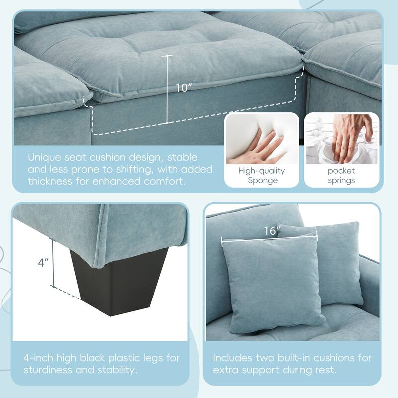 Modern Tufted Sectional Sofa with Luxurious Suede Fabric & Reinforced Legs - 4 Seat Sofa with Ottoman