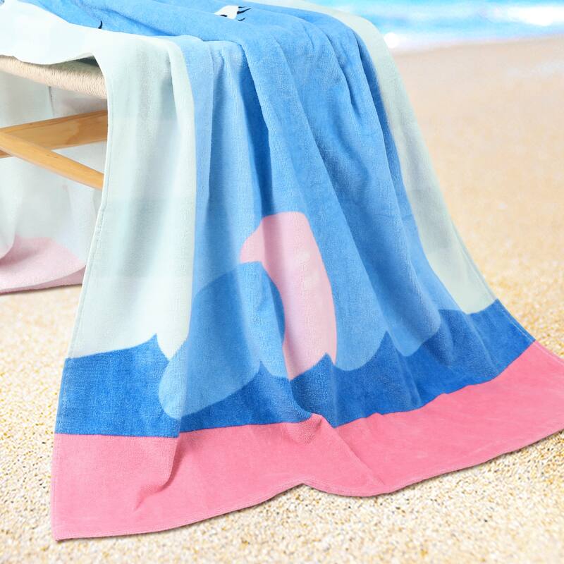 Cotton Cartoon Pattern Beach Towel, Quick Dry and Absorbent Large Lightweight Towels for Travel, Sports, 32" x 64"