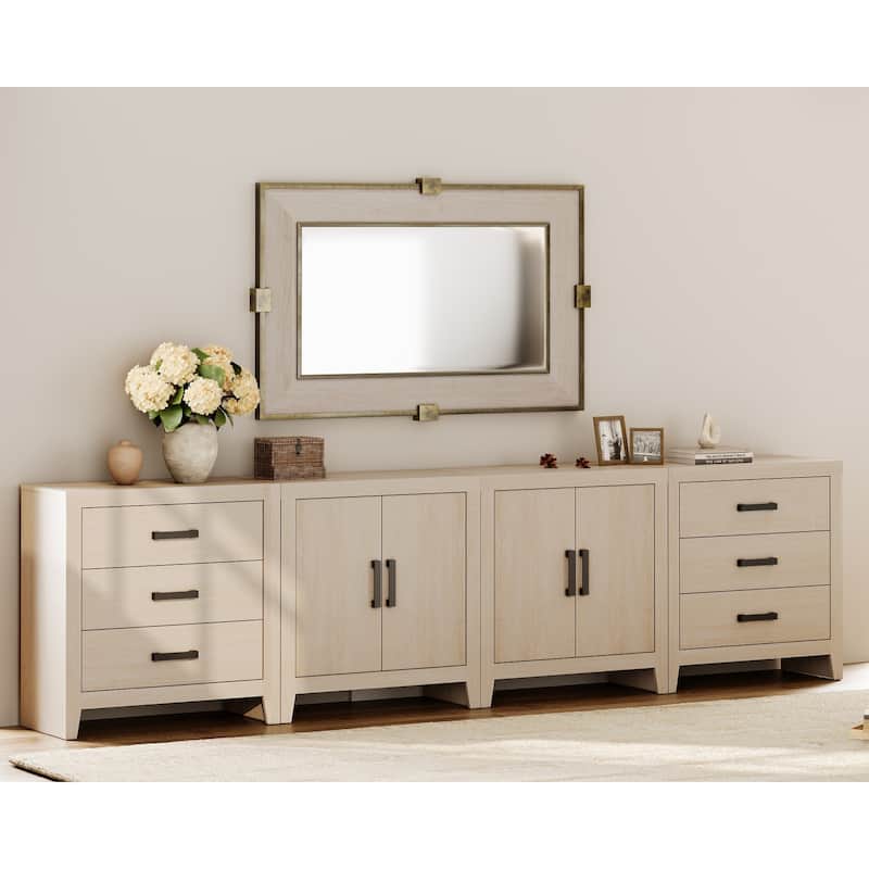 WAMPAT Buffet Cabinet with Drawers & Doors -  Farmhouse Sideboard for Dining Room & Living Room|Beige
