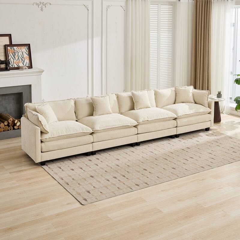 Roomfitters Large Upholstered 4-Seater Sofa with Plush Cushions and Pillows, Modern Cloud Couch for Living Room
