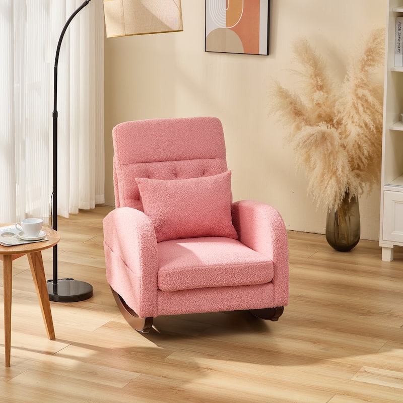 EROMMY Rocking Chair Indoor, Glider Chair with Pillow and Blanket, Living Room, Bedroom & Baby Room, Pink/ Beige/Gray