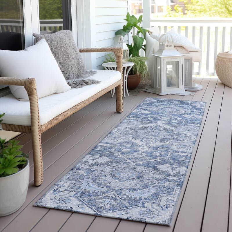 Machine Washable Indoor/ Outdoor Chantille Traditional Boho Rug - Denim - 2'3" x 7'6"