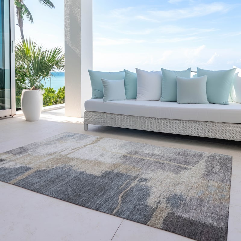 Machine Washable Indoor/ Outdoor Chantille Abstract Rug - Gray - 5' x 7'6"