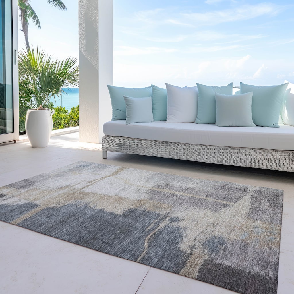 Machine Washable Indoor/ Outdoor Chantille Abstract Rug