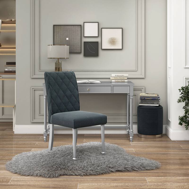 Nexles Glam Silver Wood 1-Drawer Desk with Chair Set by Furniture of America