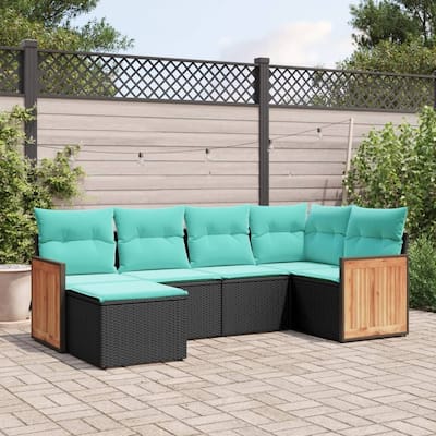 vidaXL 6 Piece Patio Sofa Set with Cushions Black Poly Rattan