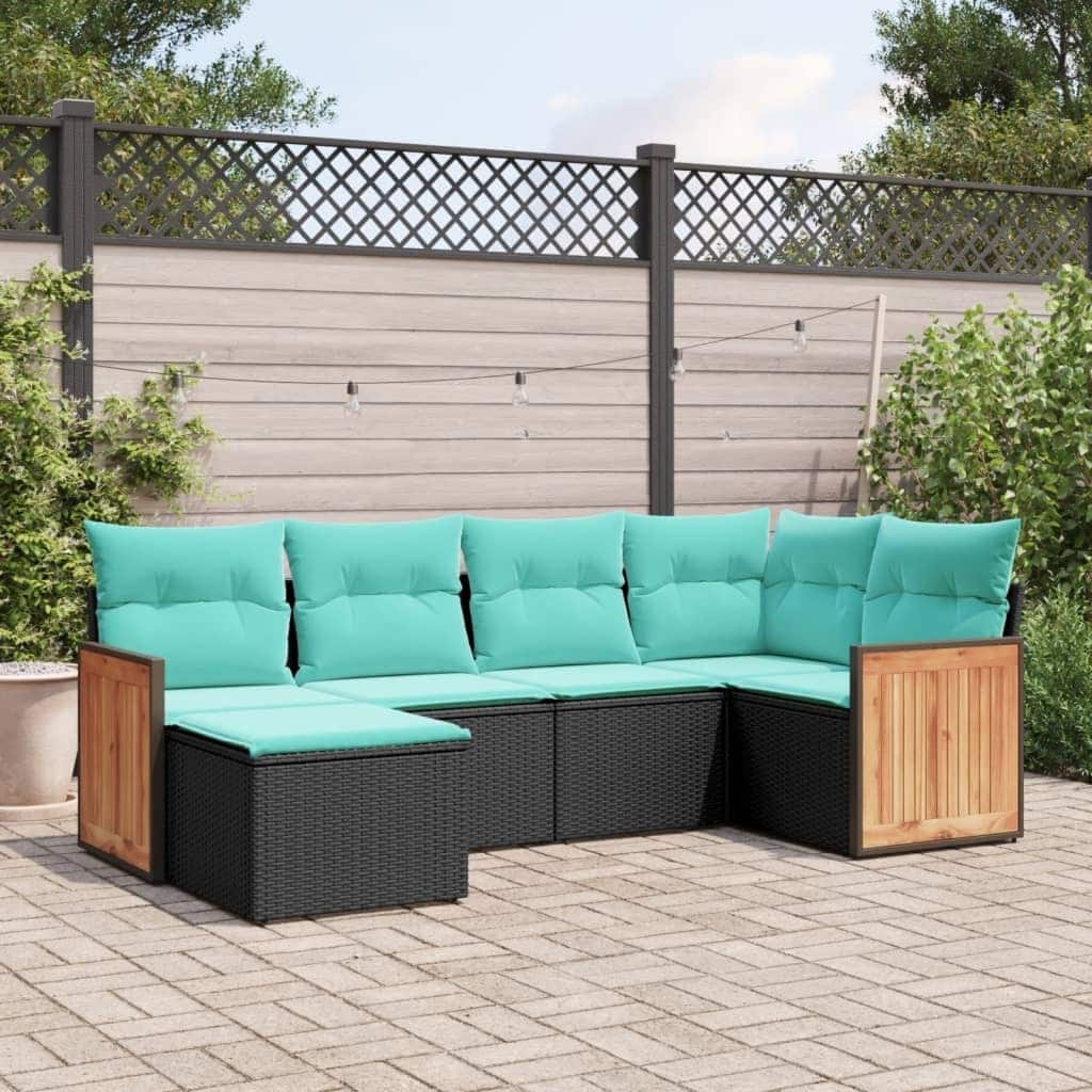 vidaXL 6 Piece Patio Sofa Set with Cushions Black Poly Rattan