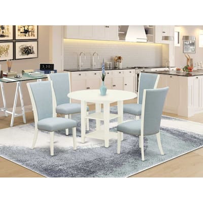 5-Piece Linen White Finish Solid Wood Top - Dining Room Set - Seats 4