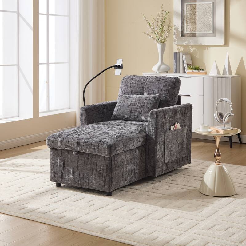 Multifunctional Lazy Person Sofa Recliner Can Be Stored Storage Backrest With Cell Phone Bracket Chenille Single Leisure Chair
