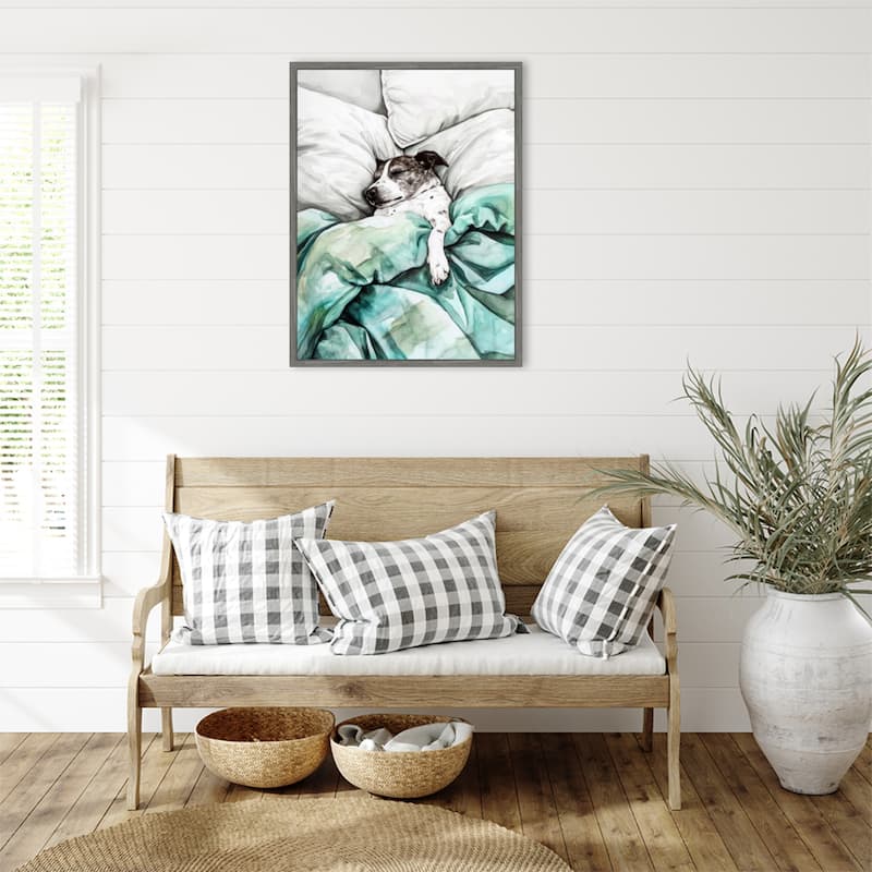 Dogs Life Tucked In by Justyna Jaszke Framed Canvas Wall Art
