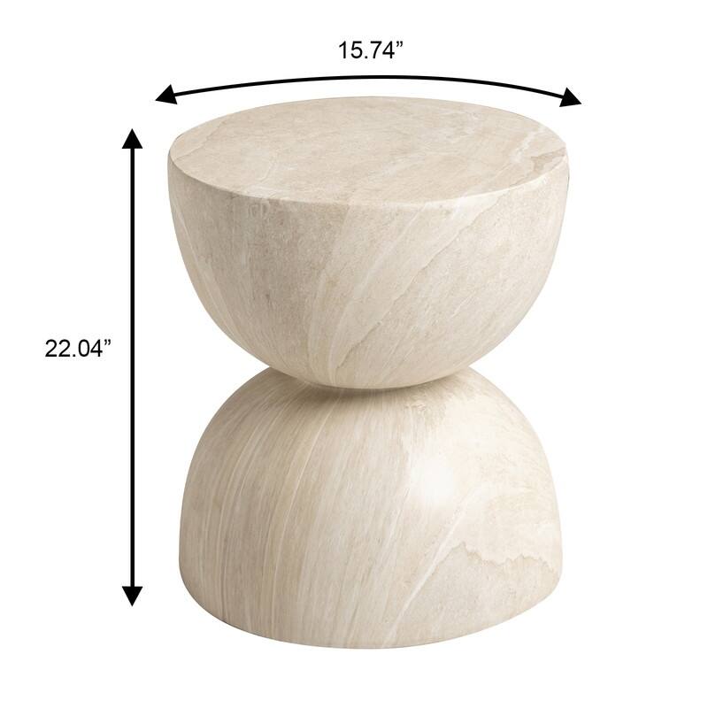 Sage 16-Inch Round Side Table in Fiberstone for Indoor and Outdoor Modern Weather Resistant End Table Hourglass Design