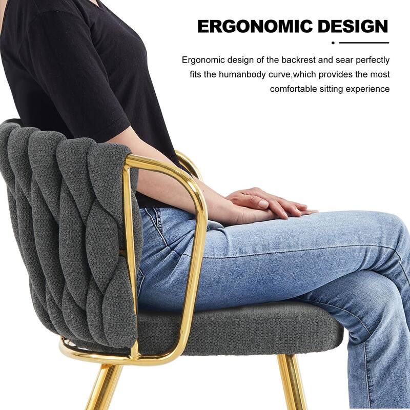Modern 2 Piece Metal Linen Kitchen Dining Chairs with Cushions and Backrests for Dining Room Kitchen Living Room Bedroom