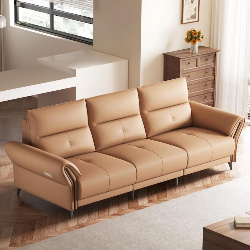 112.5'' Vegan Leather Power Reclining Sofa with USB Charging Port