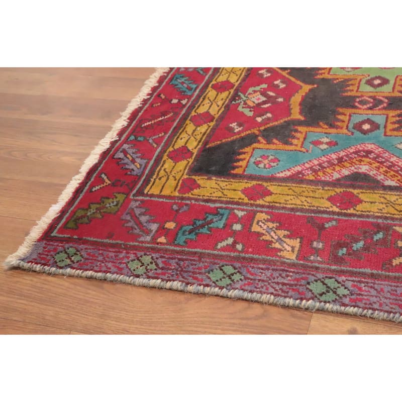 Hand Knotted Oriental 100% Wool Carpet Traditional Geometric Red Ardebil Runner Rug - 9' 4'' X 4' 5''
