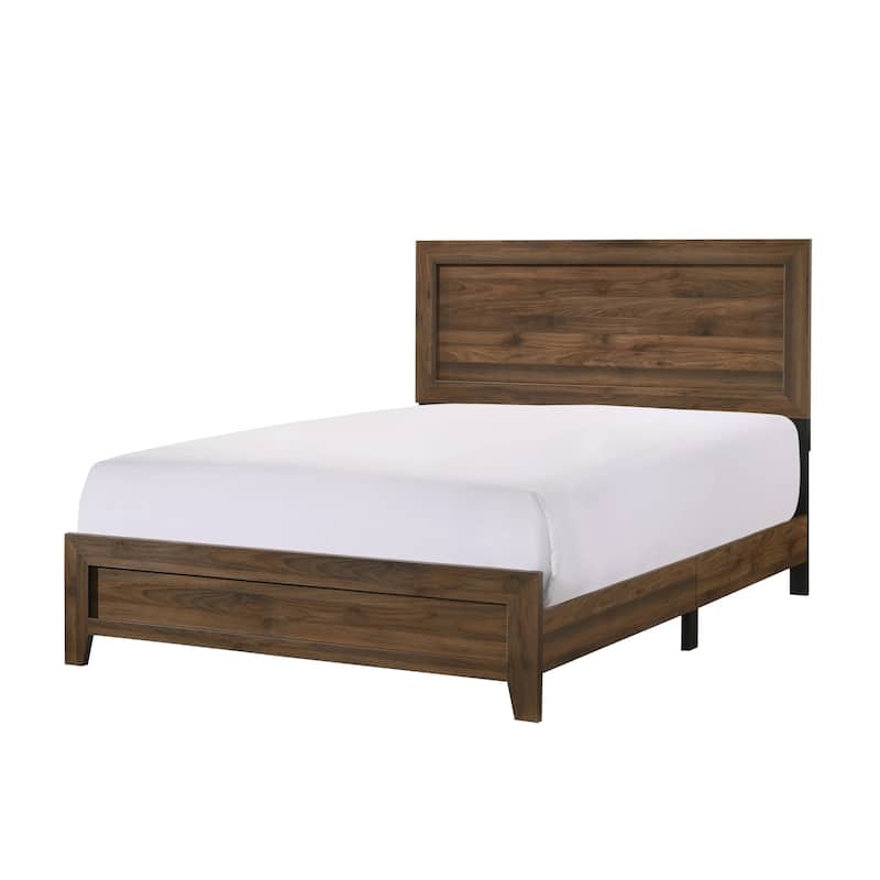 Contemporary Brown Cherry Finish Queen Size Panel Bed, Wooden Bedroom Furniture