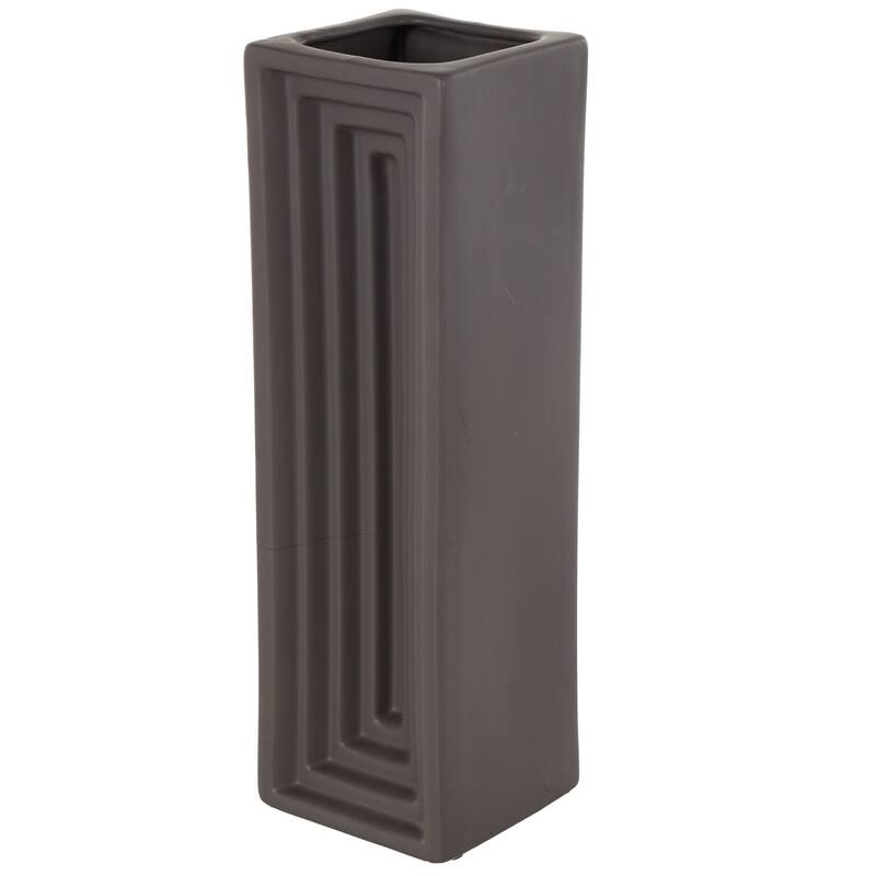Black Ceramic Geometric Concaved Rectangular Decorative Vase