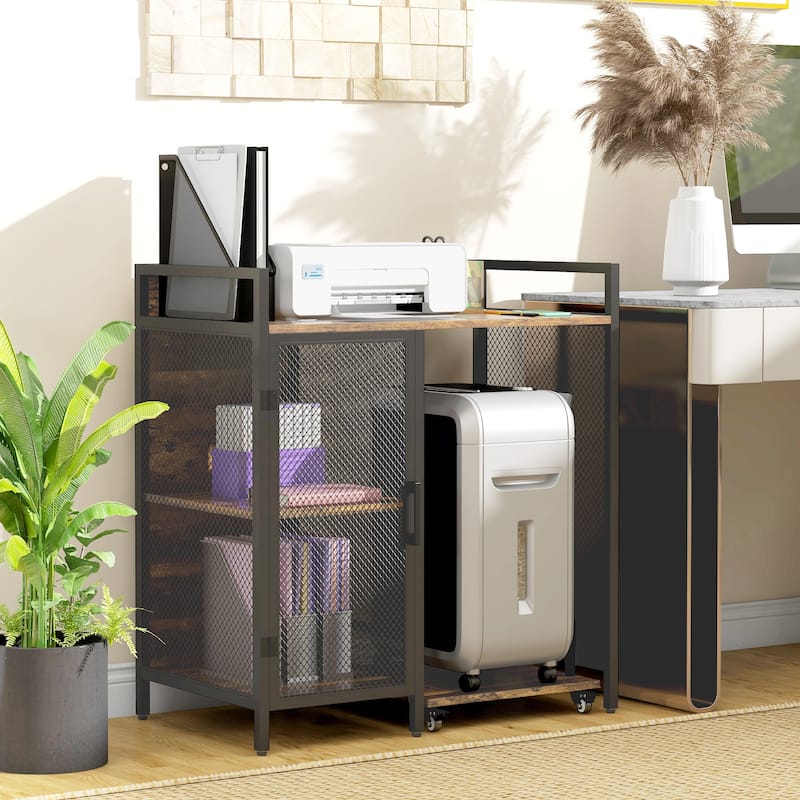 Vinsetto Printer Stand with Socket and USB Charging Ports for Home Office, Industrial Printer Table with Shredder, CPU Stand - Brown - Wood Finish