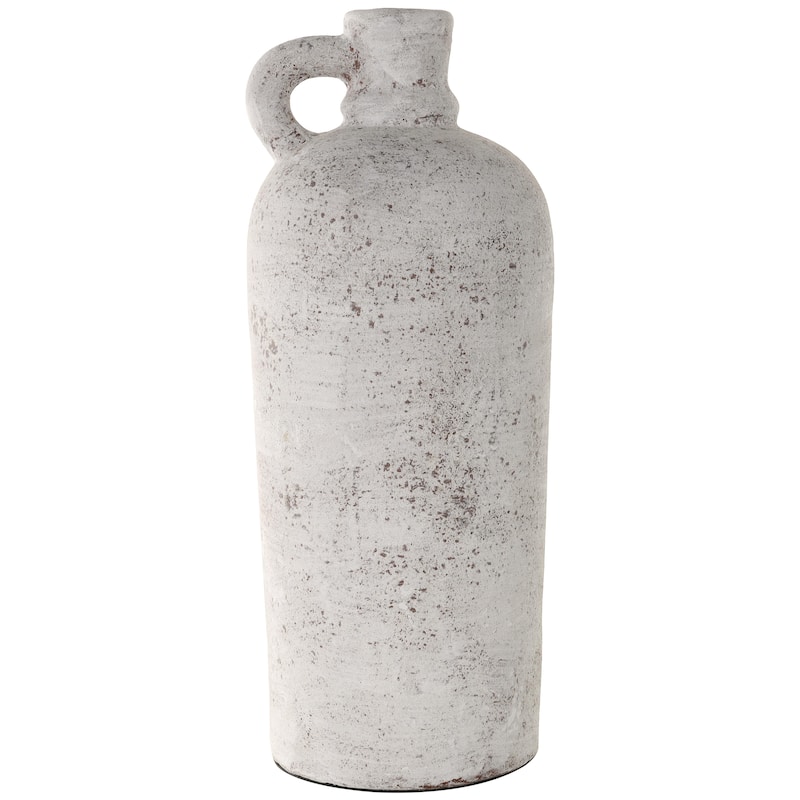 Ceramic Antique Style Textured Decorative Vase with Curved Handle - Cream - Roche River Decor