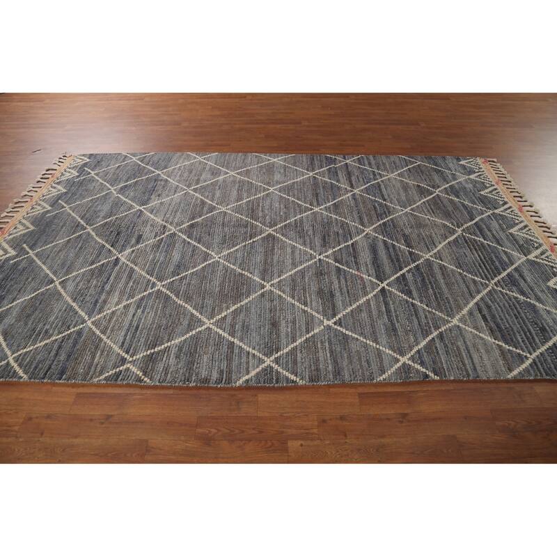 All-Over Trellis Moroccan Area Rug Hand-Knotted Wool Carpet - 6'0"x 9'10"