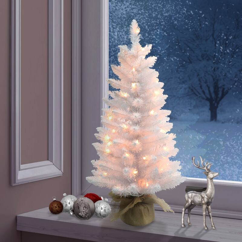 Puleo International 3 ft. Pre-lit White Artificial Christmas Tree