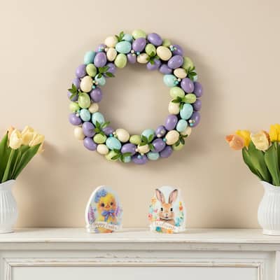 Glitzhome 18"D Easter Egg Shaped Eggs Wreath Wall Decor