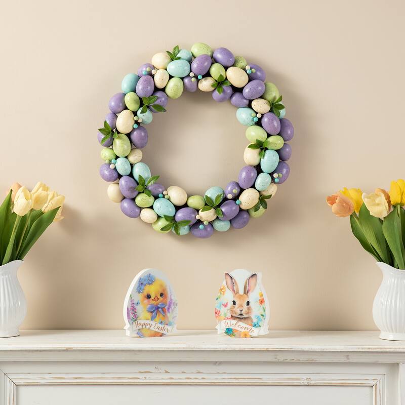 Glitzhome 18"D Easter Eggs Wreath for Front Door Wall Decoration