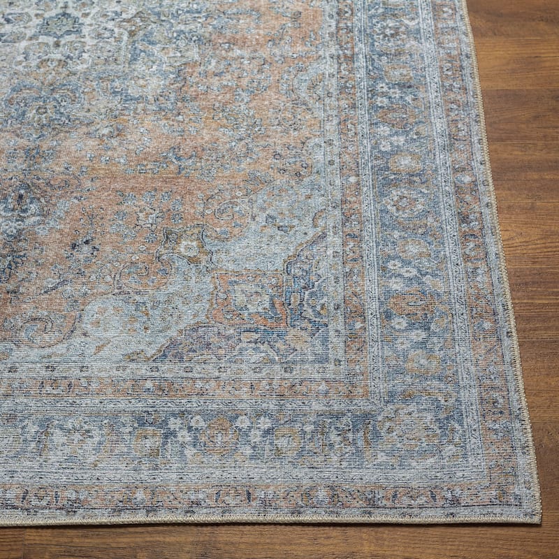 Juniuss Faded Medallion Machine Washable Area Rug - 8'10" x 12' - Faded Blue