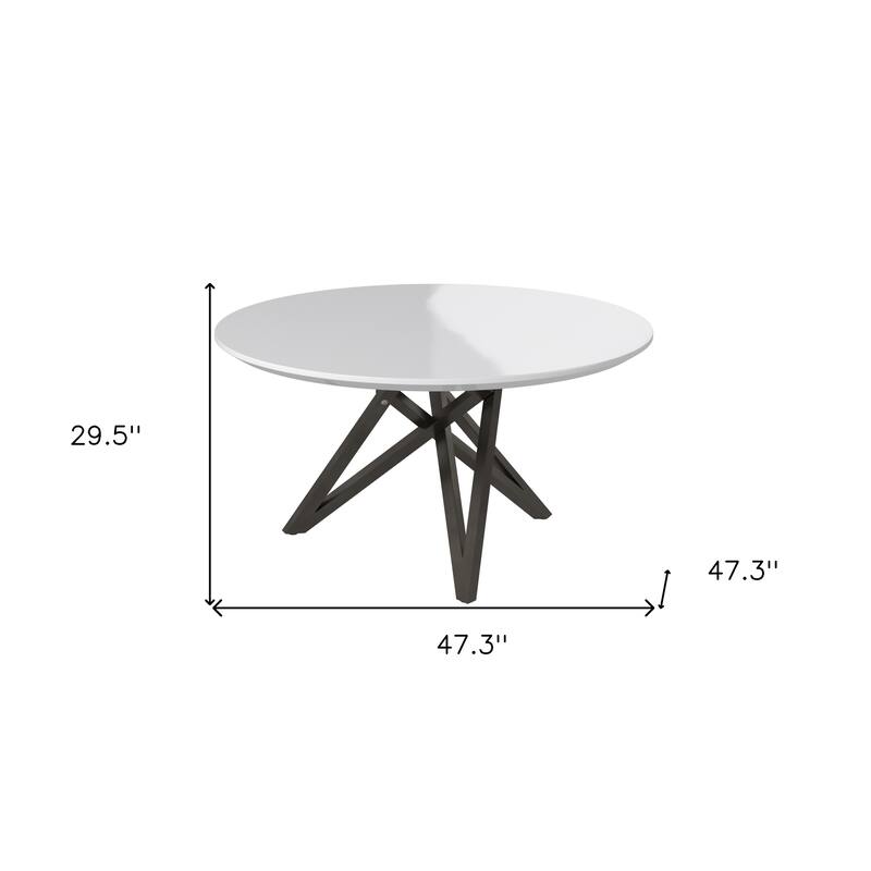 HomeRoots 47" White and Gray Wood and Stainless Steel Cross Leg Base Round Top Dining Table - 47.30 in. x 29.50 in. x 47.30 in.