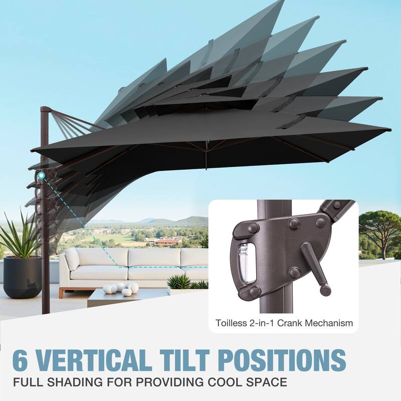 11 FT Square Outdoor Patio Double Top Cantilever Umbrella with Rod Base