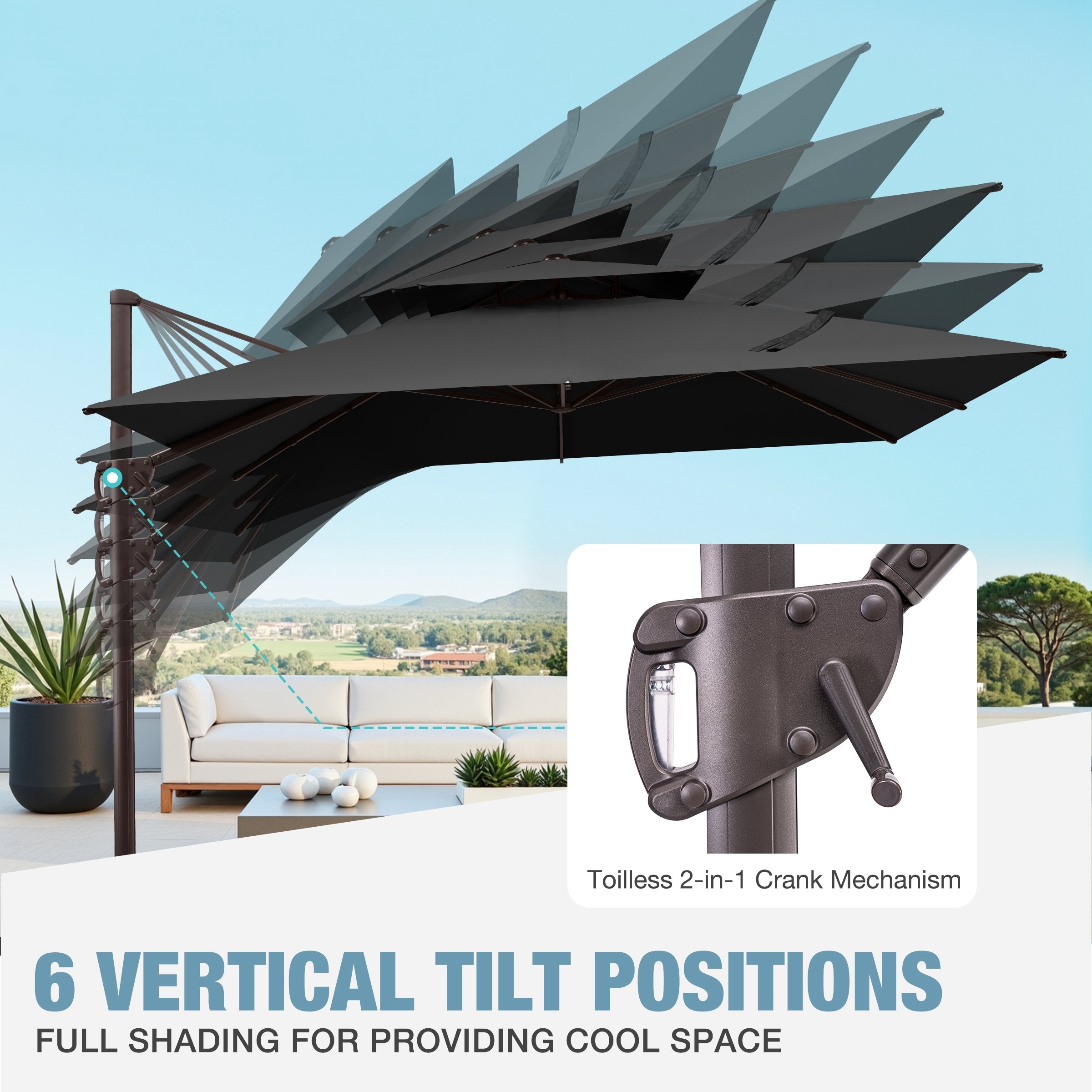 1/2 patio umbrella with tilt 10FT Cantilever Cross Base mildew resistant Sunbrella acrylic shade repels water and stands up to extreme sun and rain without fading FLAME&SHADE 9 ft Half Patio