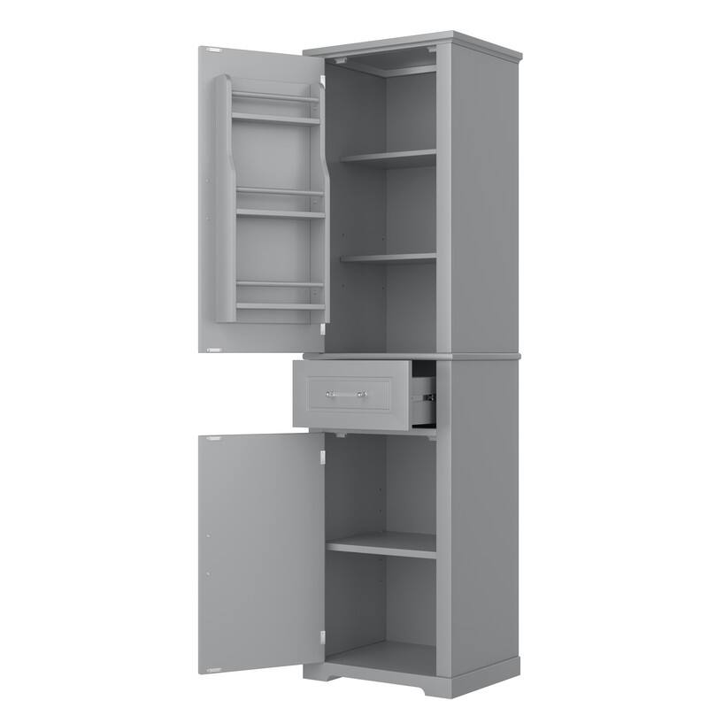 Bathroom Storage Cabinet Set of 2, Freestanding Storage Pantry with Adjustable Shelf & Racks
