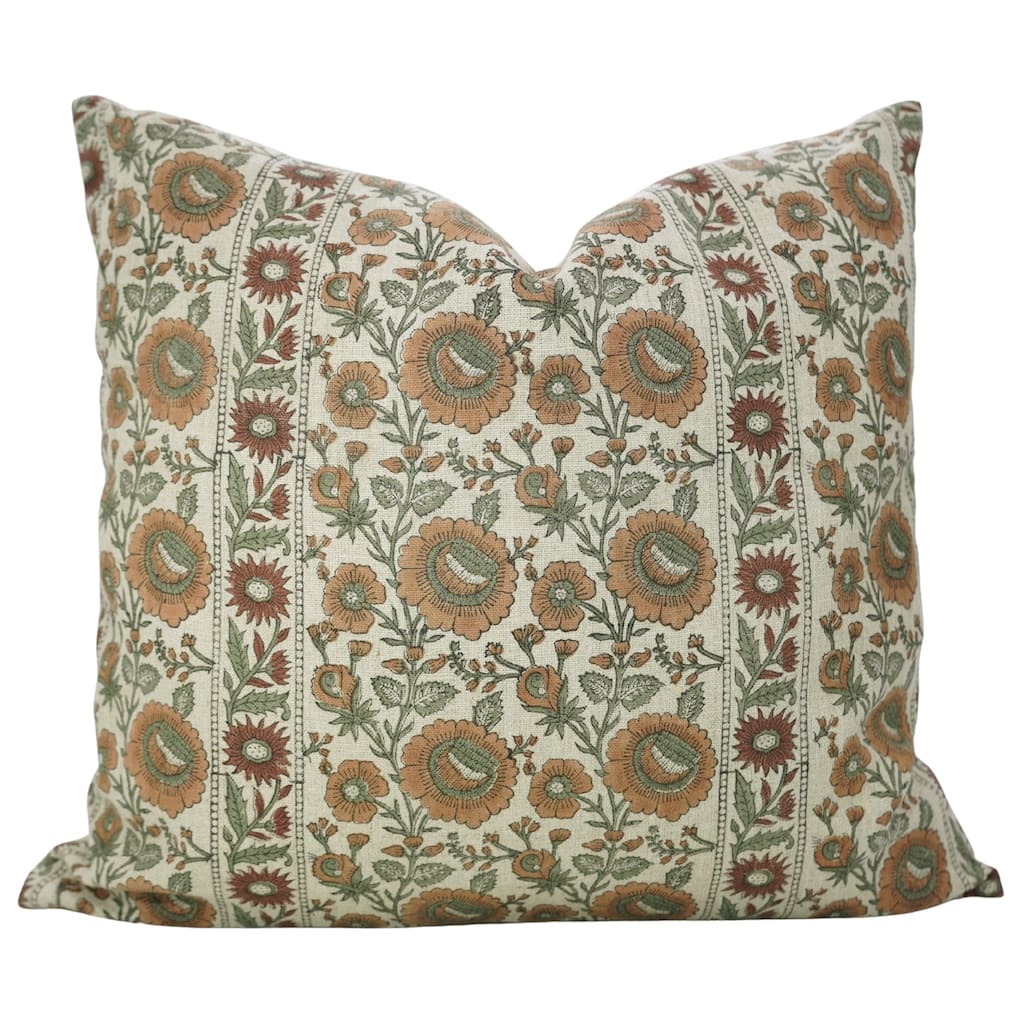 Fabdivine Floral Hand Block Print Pillow Cover 18x18 Inch Accent Home Décor for Couch Chair Farmhouse Boho Bed Room, Sun Flower