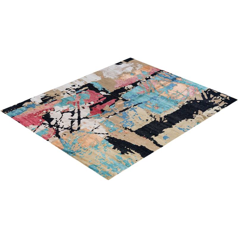 Modern One-of-a-Kind Hand-Knotted Area Rug - Brown, 8' 0" x 9' 10" - 8' 0" x 9' 10"