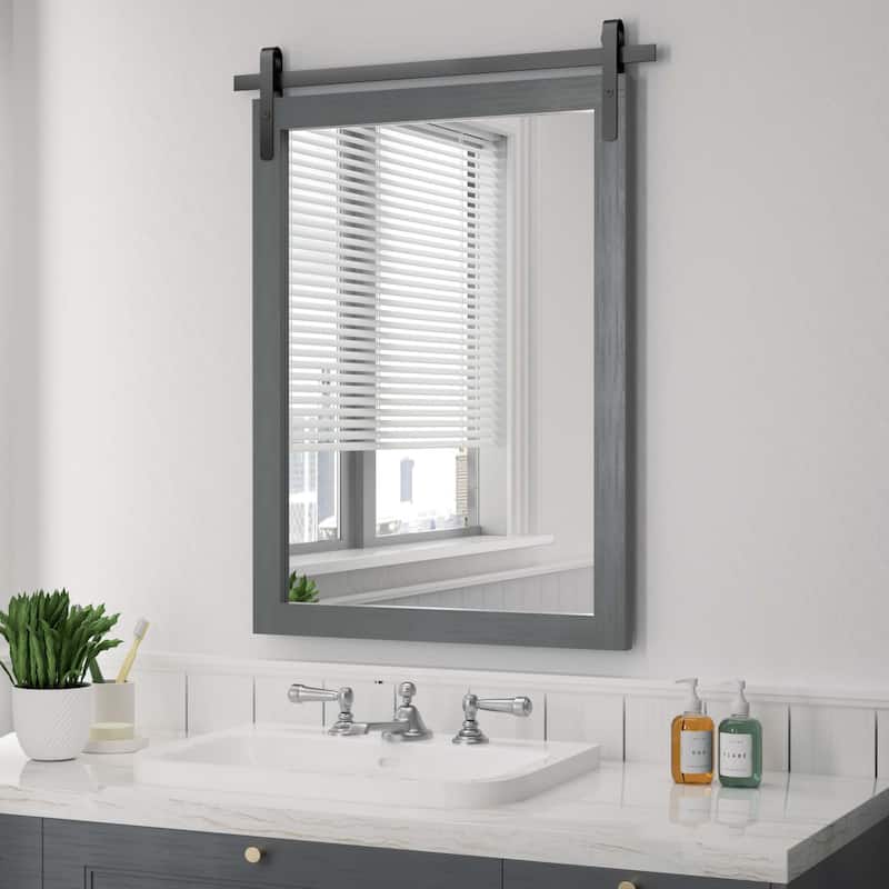 Modern Wall Mirrors, Rectangular Mirror with Wood Framed, Bathroom Mirror Barn Mirror Barn Door Mirror with Multi Size - 24W * 36H Inches - Grey