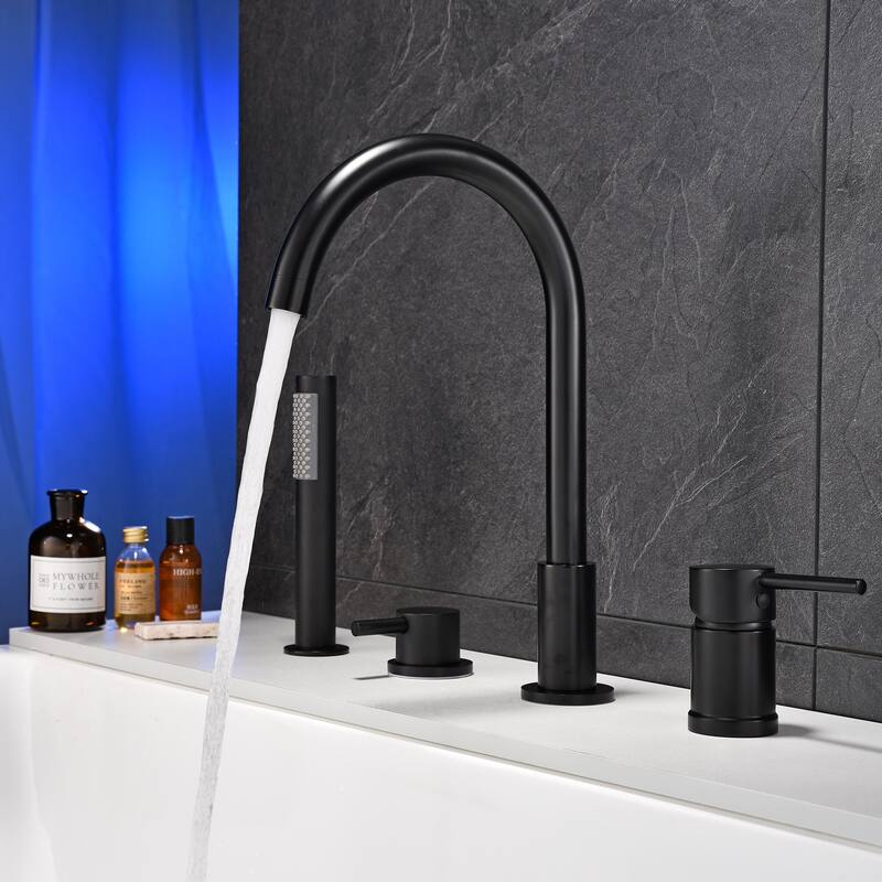 4-Piece Deck Mounted Bathroom Tub Faucet Set with Handheld Shower Valve Included