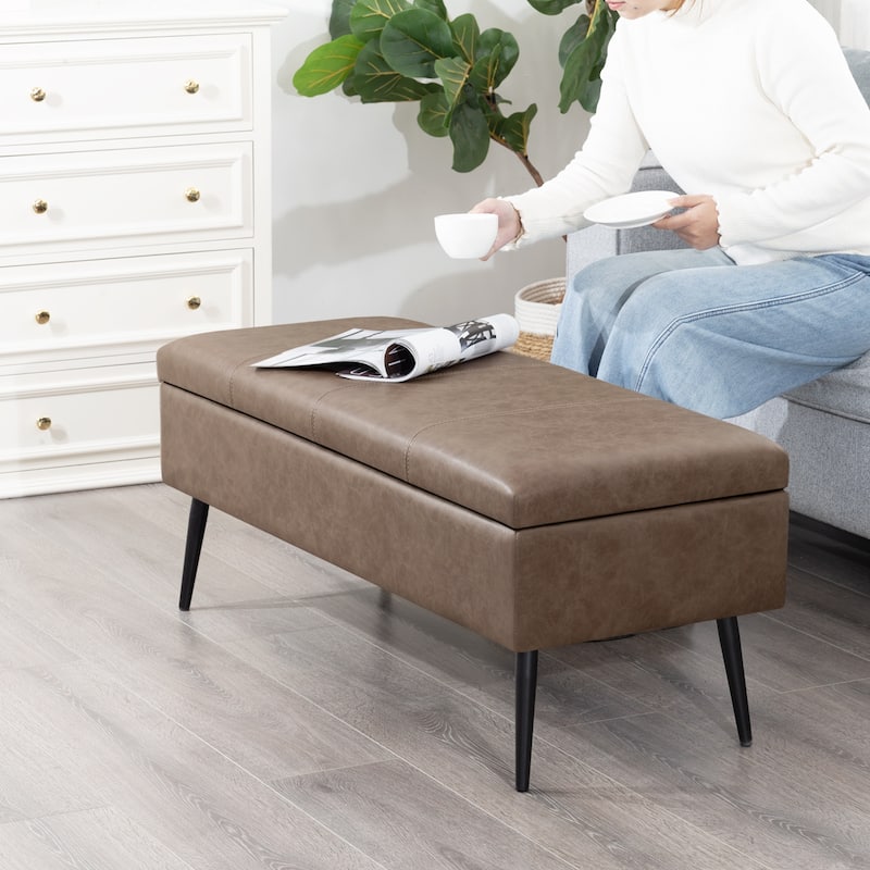 Adeco 42" Faux Leather Storage Bench with Lift-Top Lid