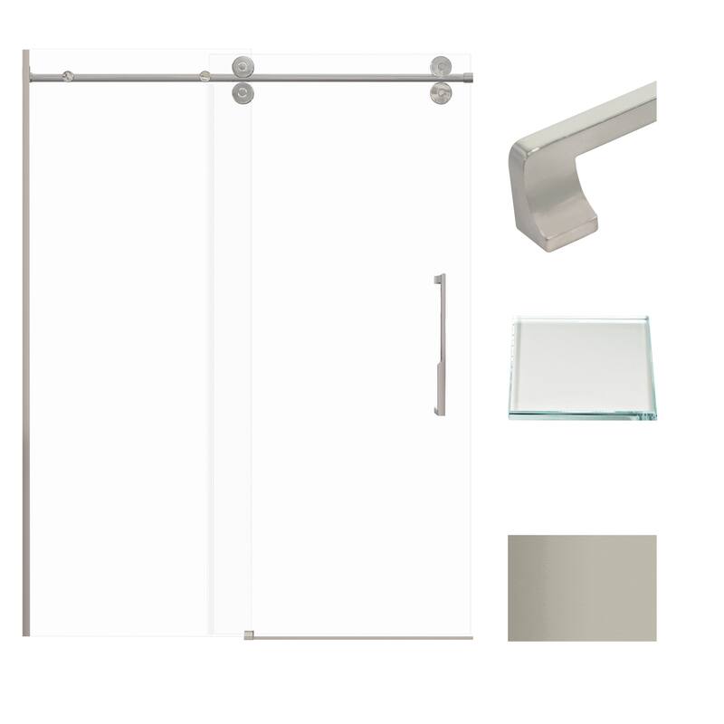 Teegan 59 in. W x 80 in. H Sliding Semi Frameless Shower Door with Fixed Panel with Clear Glass - 56.5-59-in W x 80-in H - Brushed Stainless
